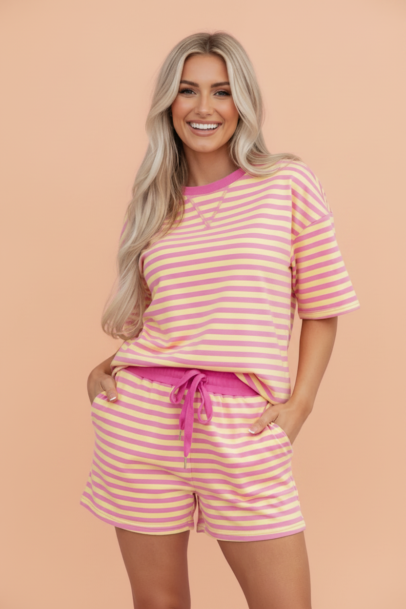 Stripe Terry Knit Top & Shorts Set