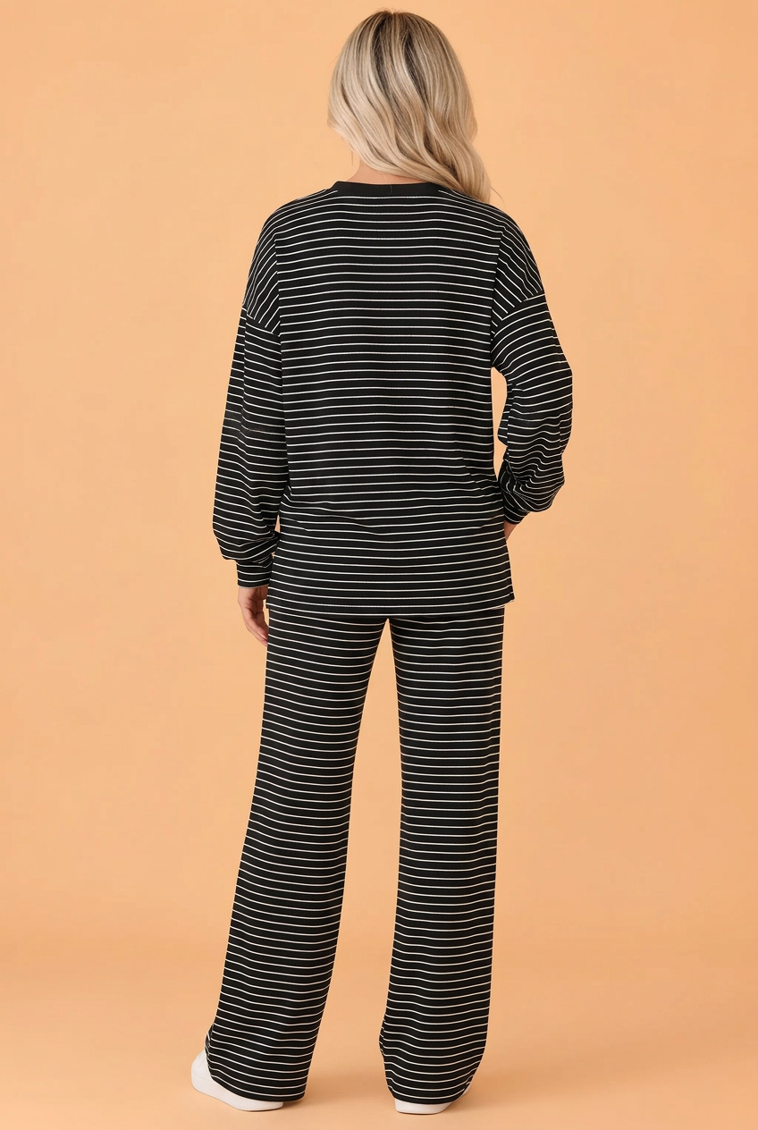Stripe Drop Shoulder Long Sleeve Top & Pants Set