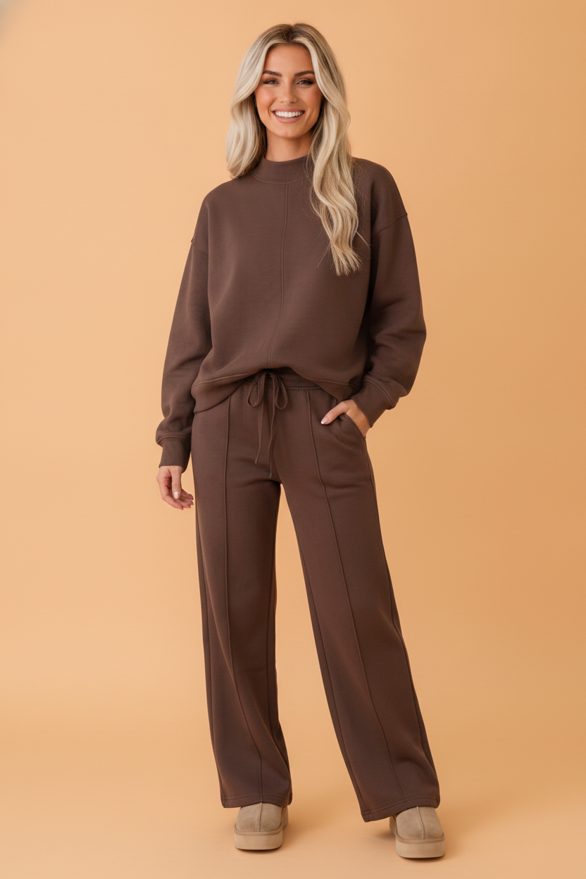 Solid Mock Neck Sweatshirt & Drawstring Pants Set