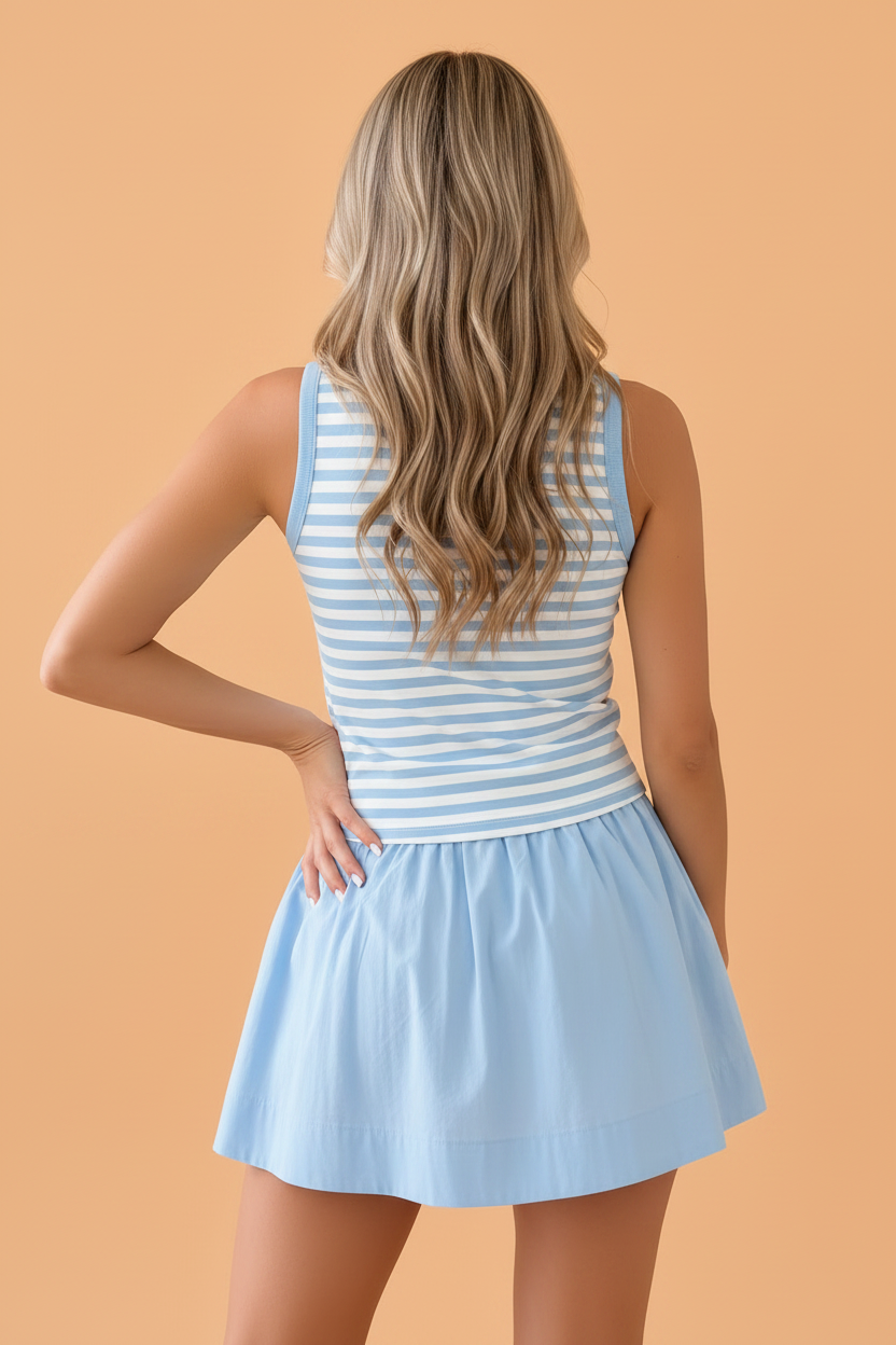 Stripe Tank Top & Contrast Ruffle Skort Set