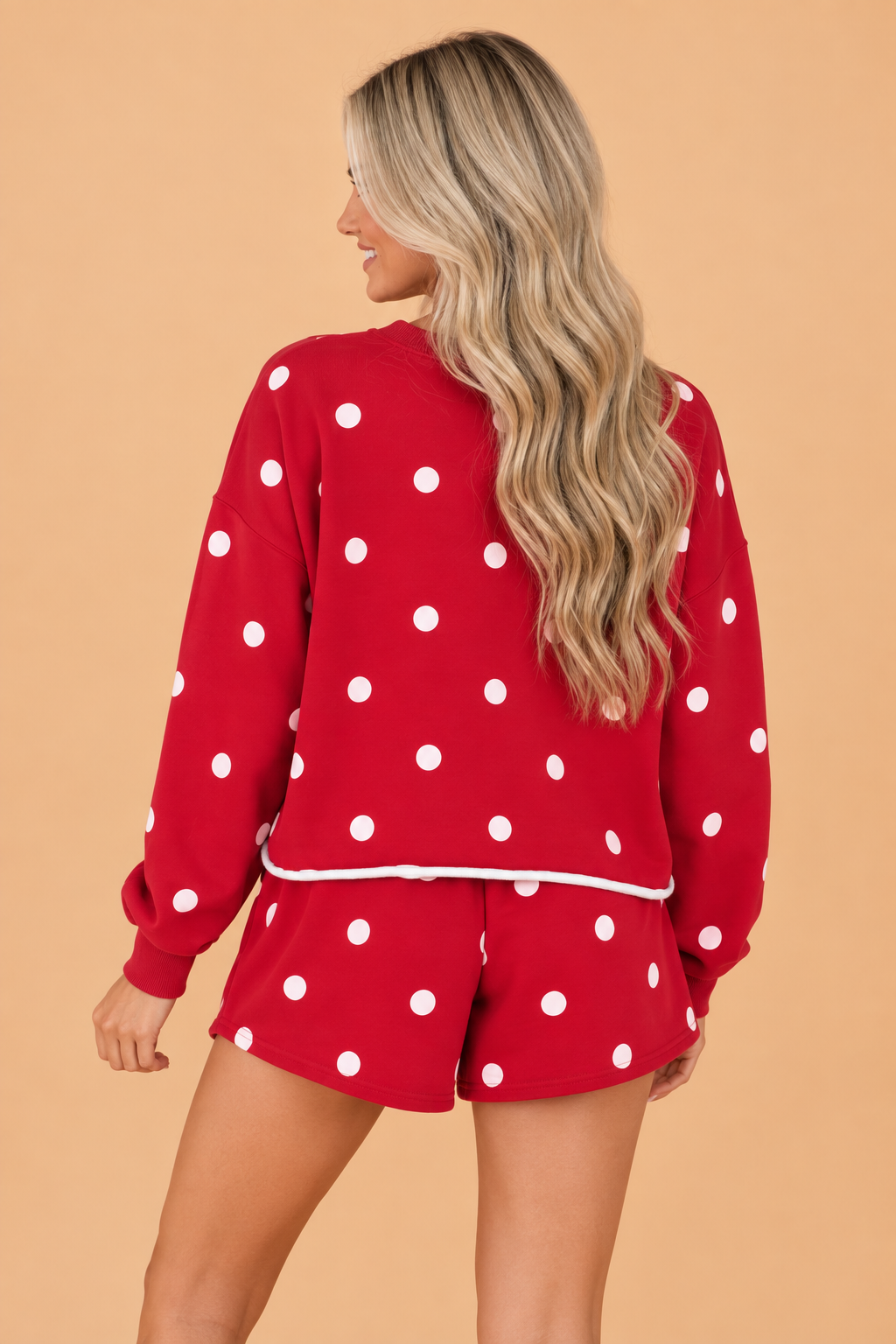 Polka Dot Raw Hem Sweatshirt & Skort Set