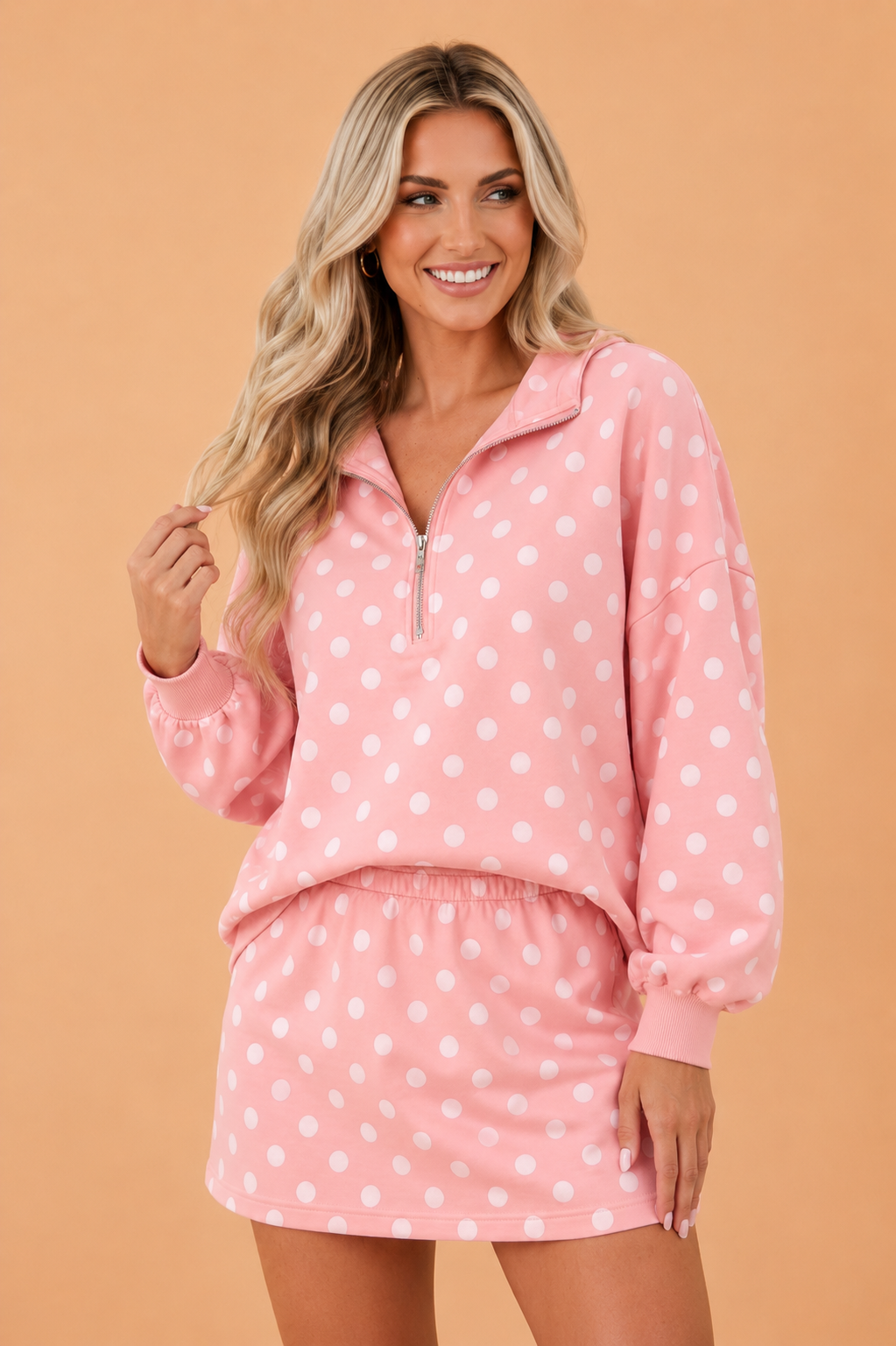 Polka Dot Hooded Top & Mini Skort Set