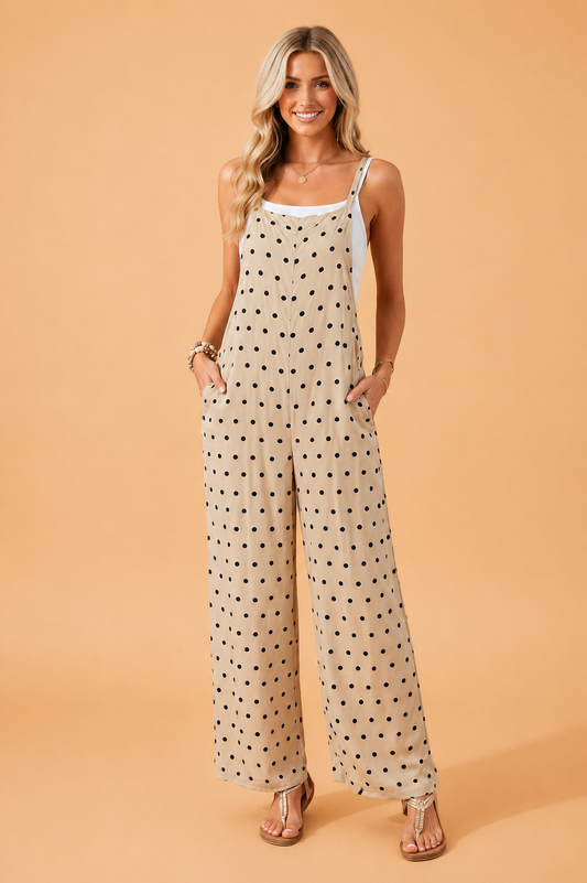 Polka Dot & Floral Spaghetti Strap Jumpsuit