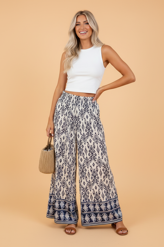 Boho Pattern High Waist Wide Leg Pants