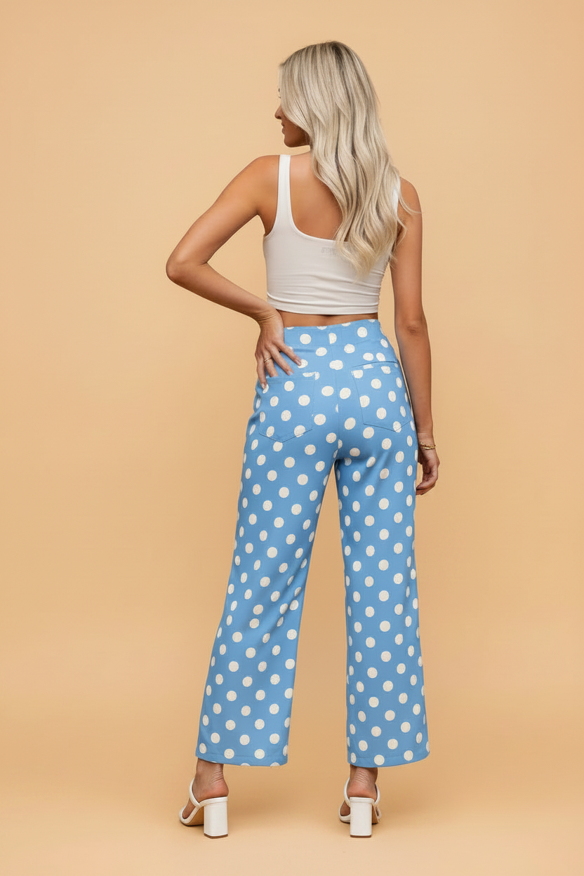 Polka Dot Patch Pocket Straight Leg Pants