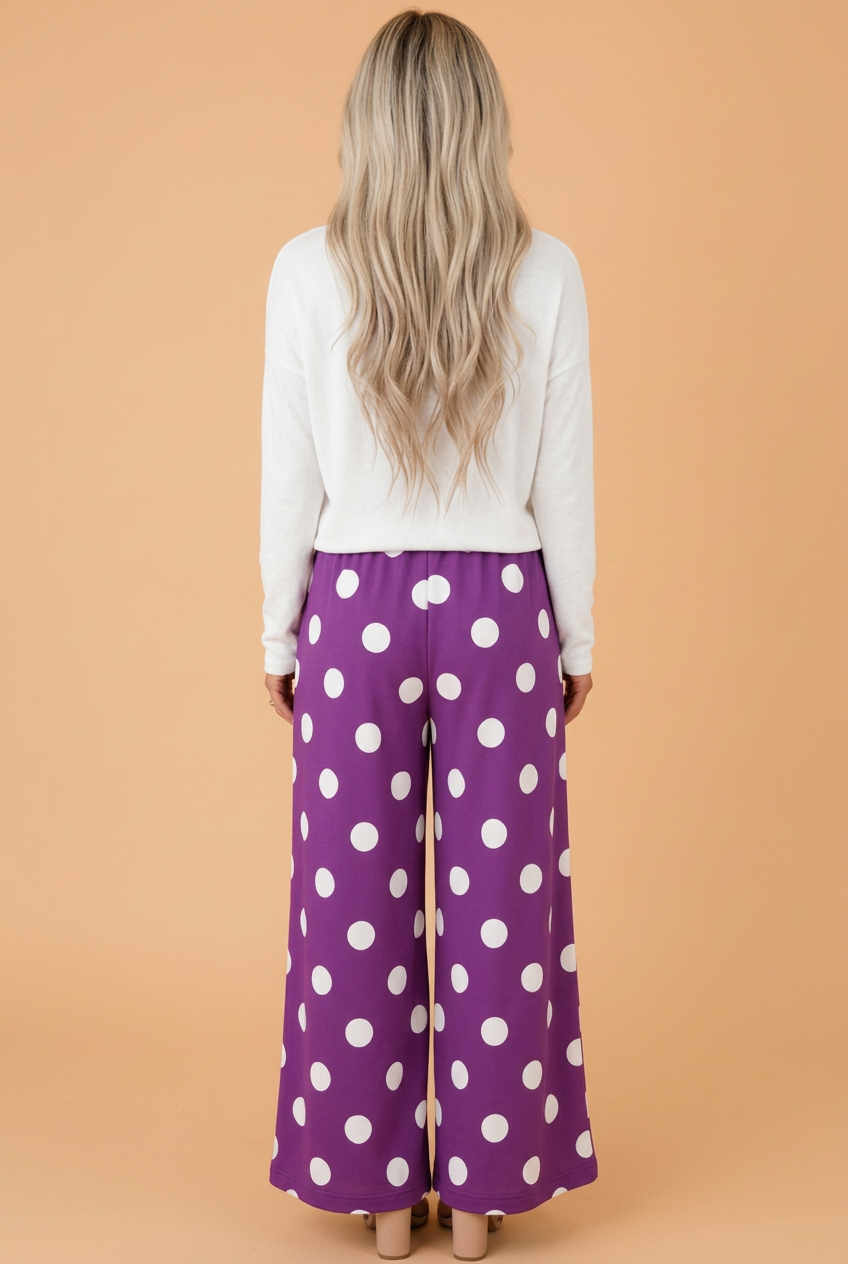 Polka Dot Elastic Waist Wide Leg Pants