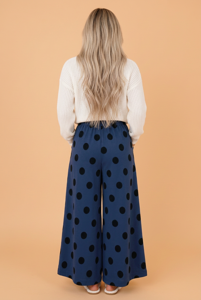 Polka Dot Elastic Waist Wide Leg Pants