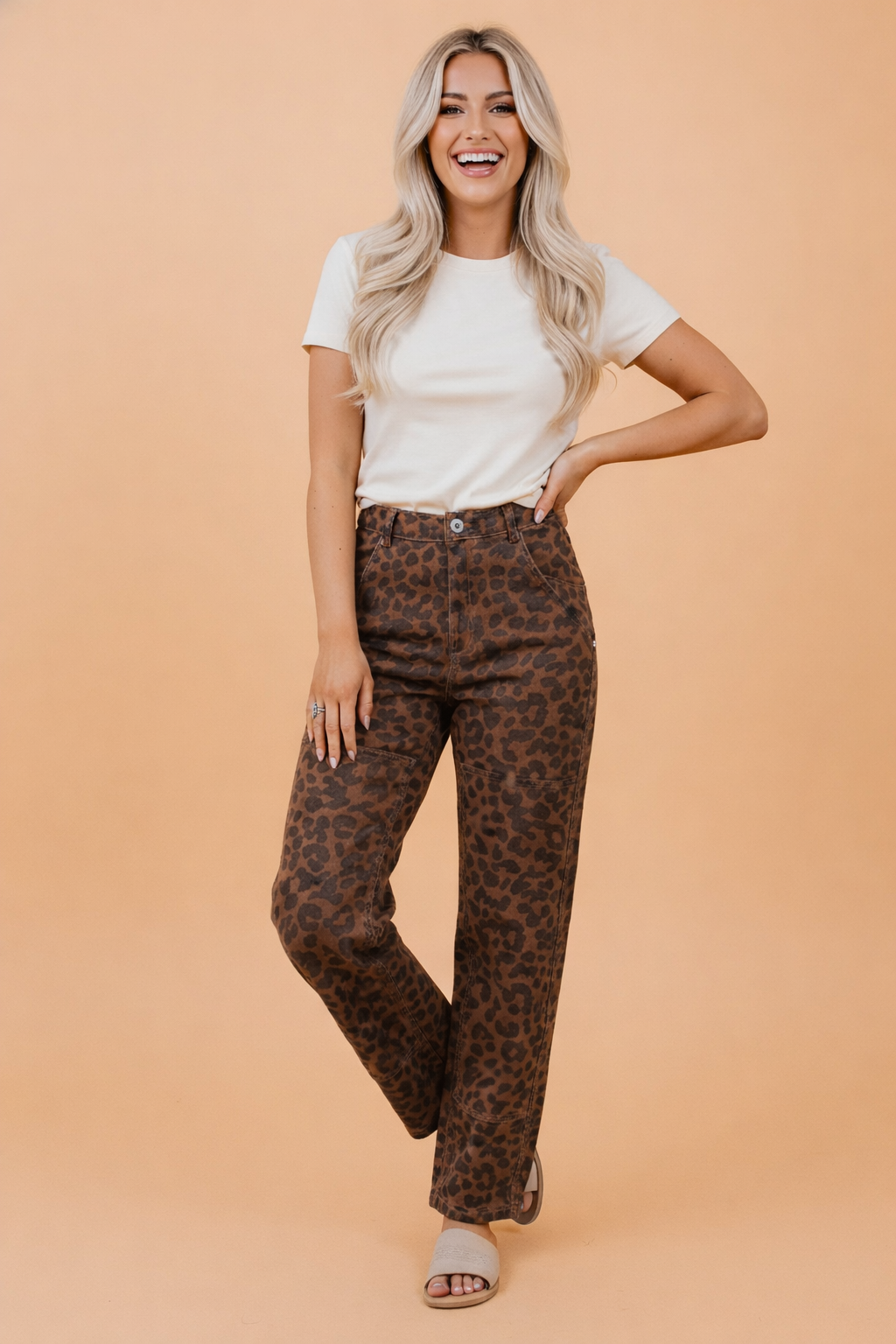 Leopard Clear Seam Detail Patchwork Jeans