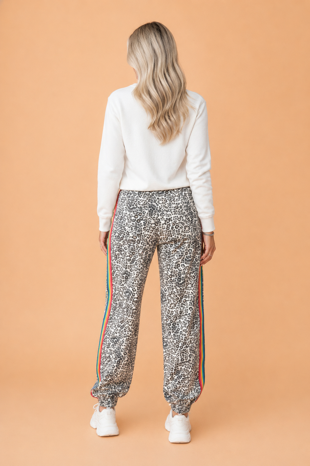 Leopard Side Stripe Buttoned High Waist Jogger Jeans