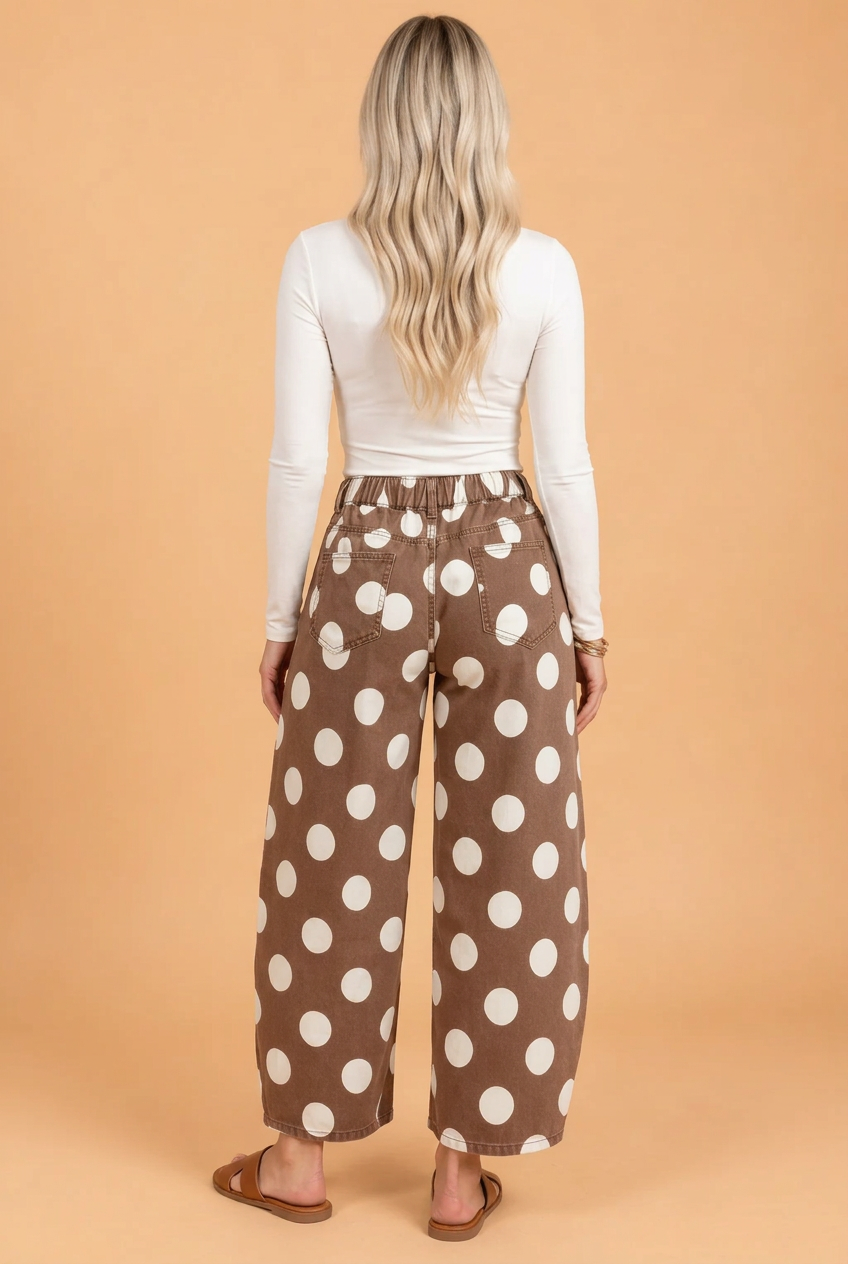 Polka Dot Denim High Waist Barrel Leg Jeans