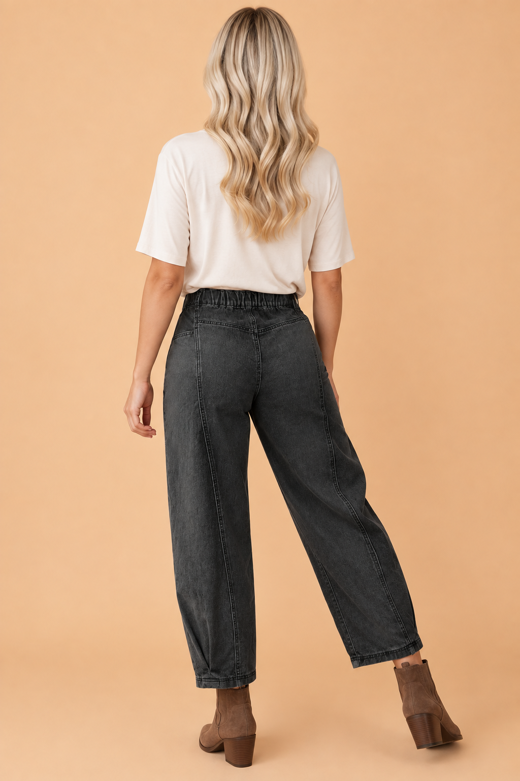 Solid Denim Patchwork Barrel Leg Jeans