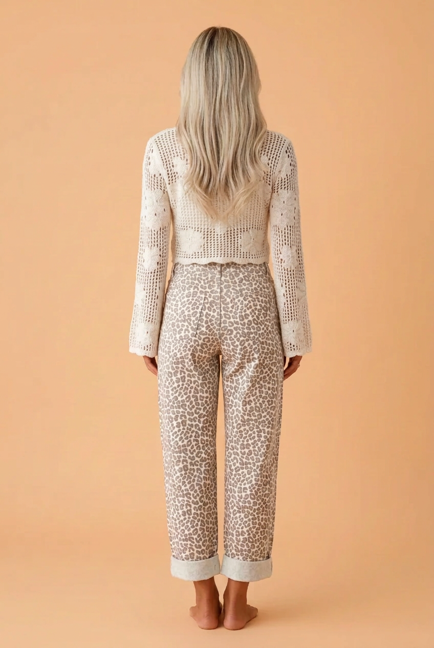Leopard Denim High Waist Straight Leg Jeans