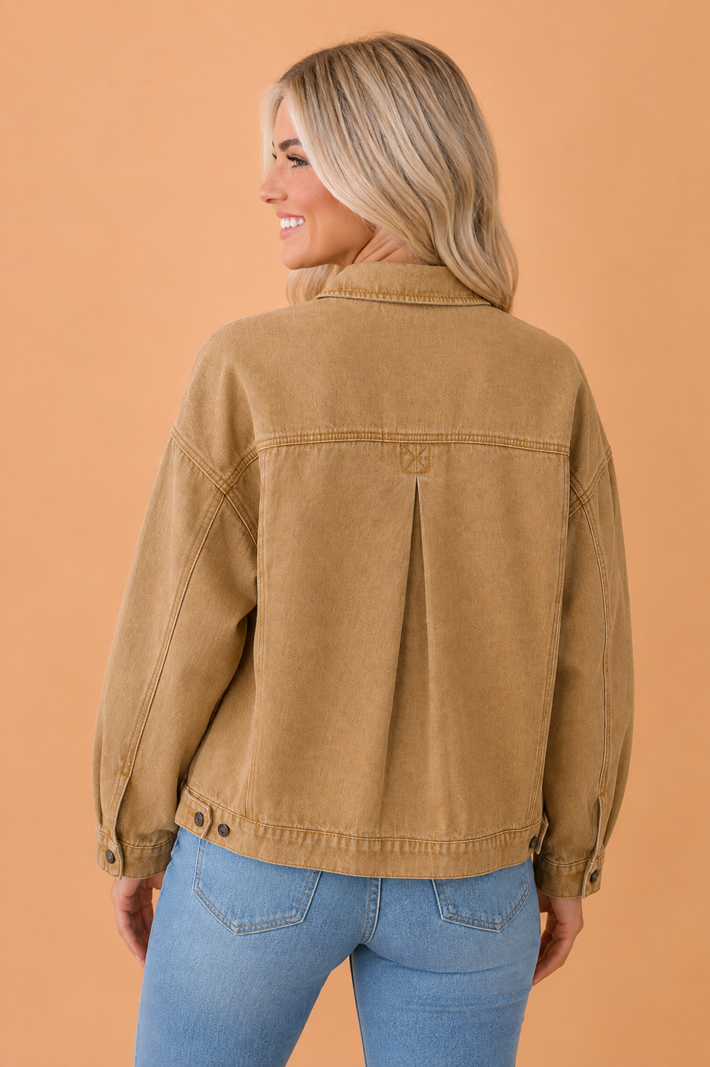 Solid Denim Long Sleeve Buttoned Collar Jacket