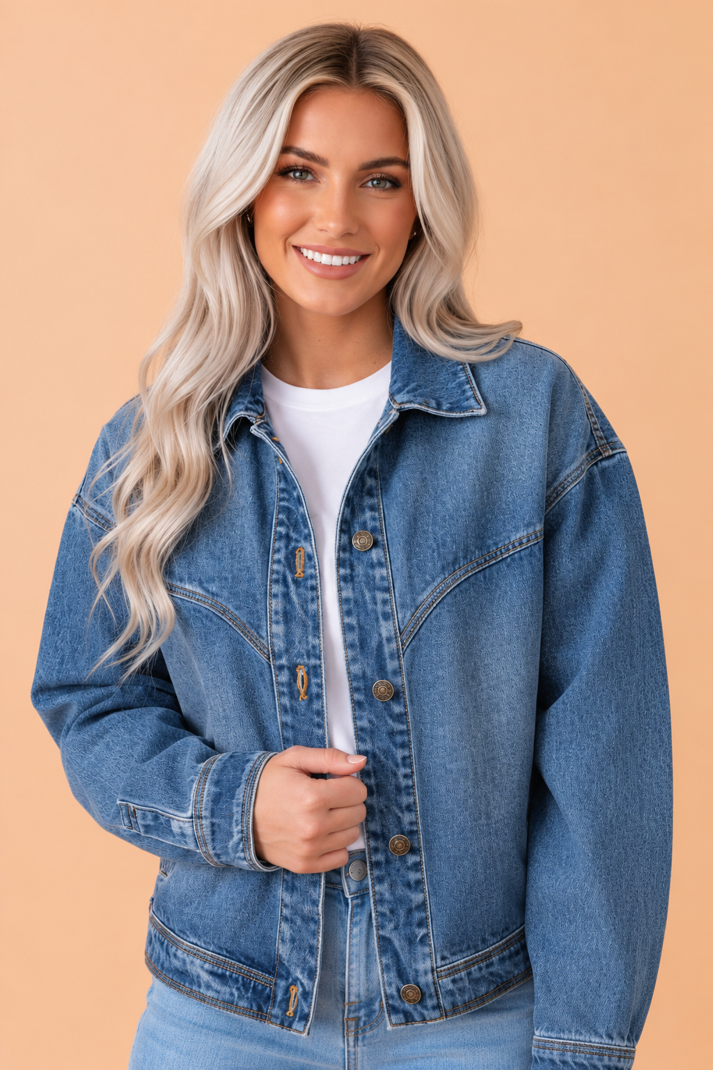 Western Vintage Wash Denim Button Up Jacket