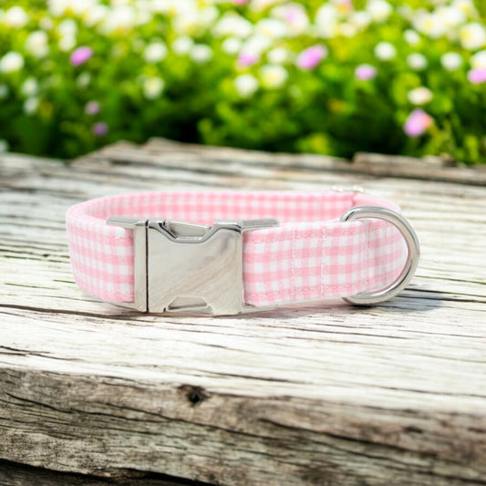 Pink Gingham Dog Collar