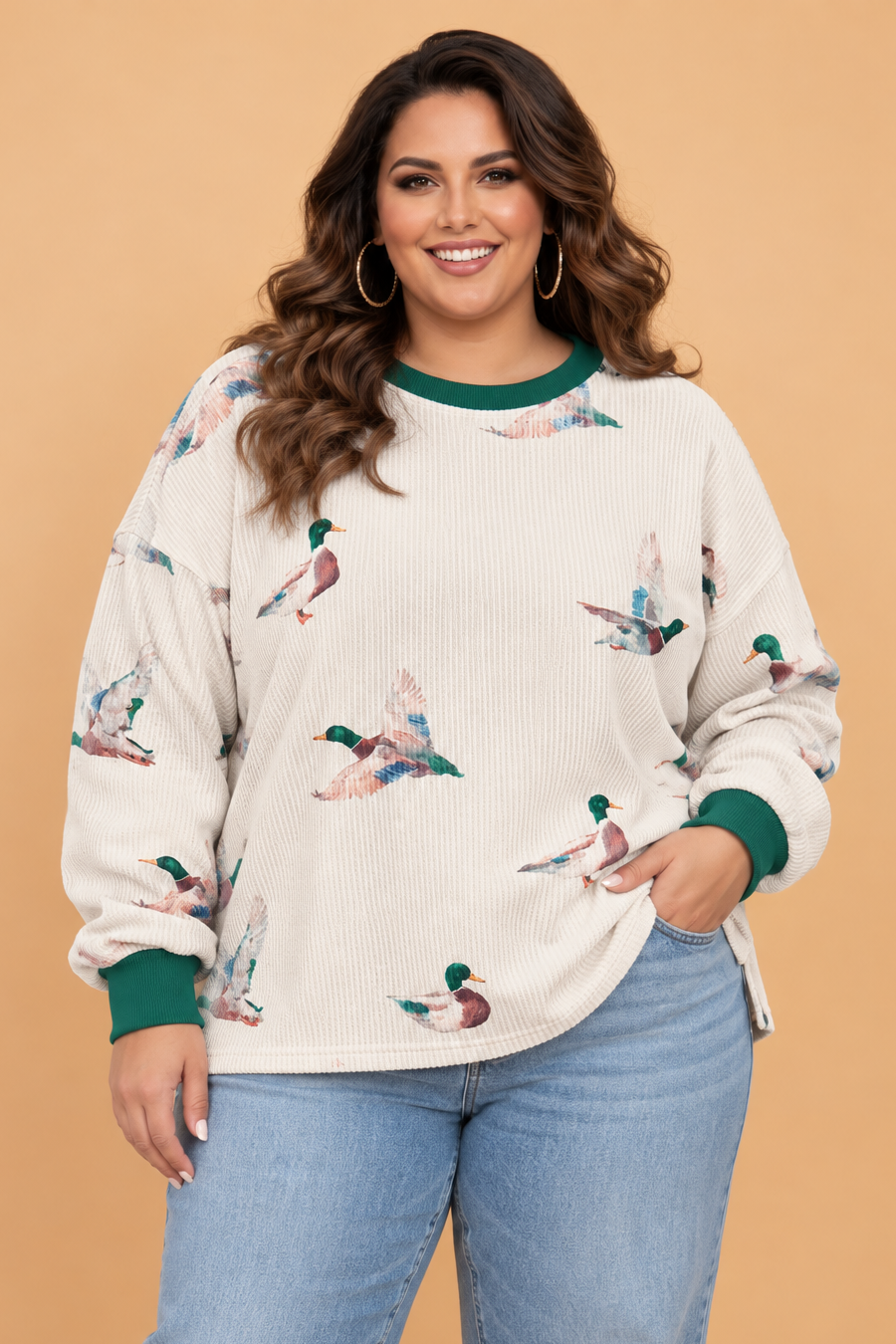 Plus Size Mallard Corded Knit Long Sleeve Top