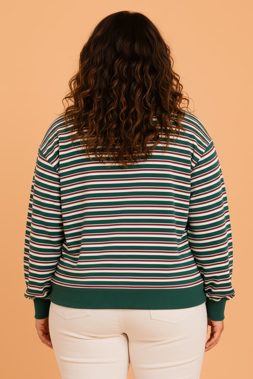 Plus Size Stripe Colorblock Round Neck Sweatshirt