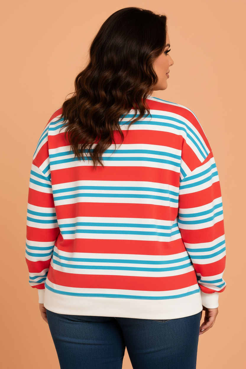 Plus Size Stripe Colorblock Long Sleeve Tunic Sweatshirt