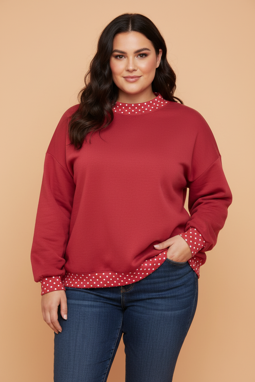 Plus Size Polka Dot Contrast Mock Neck Sweatshirt