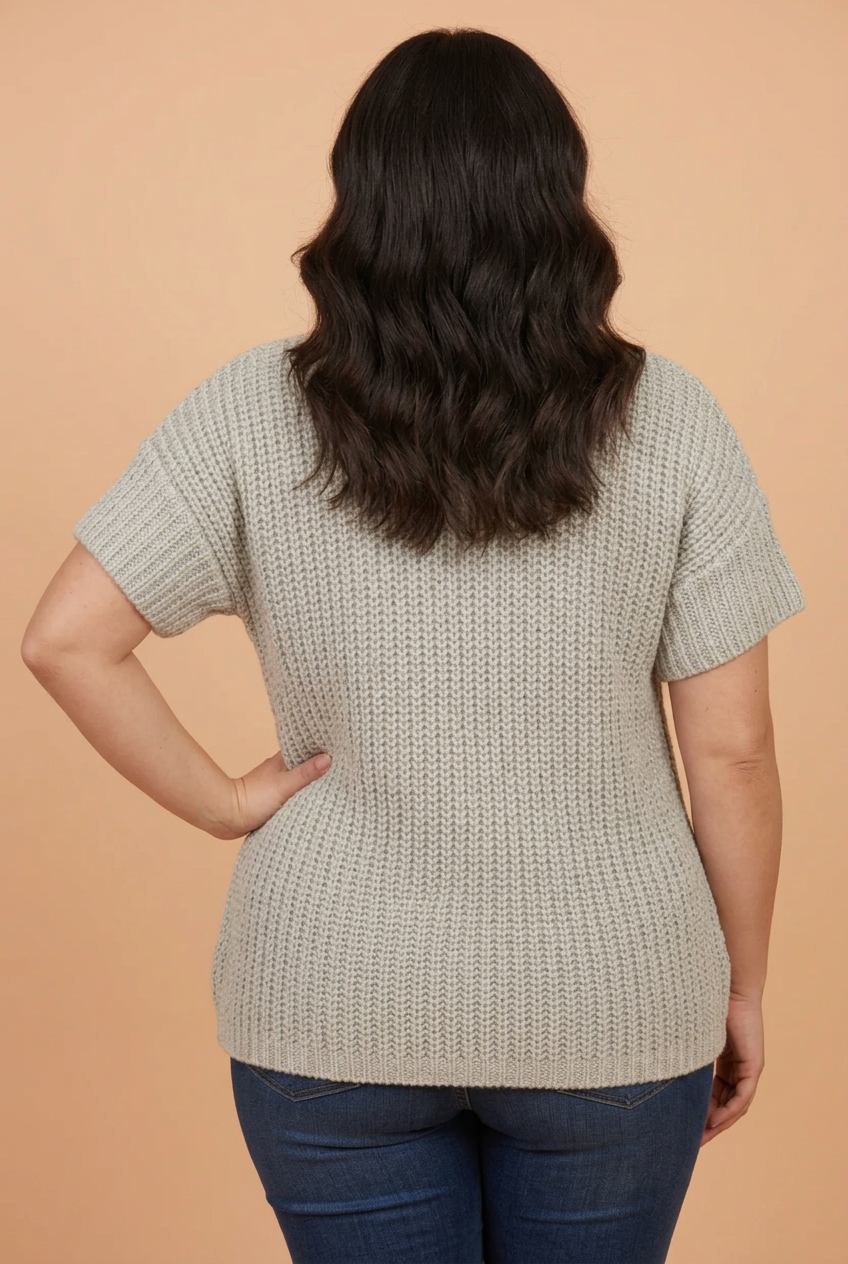 Plus Size Solid Zip Up Short Sleeve Knit Top