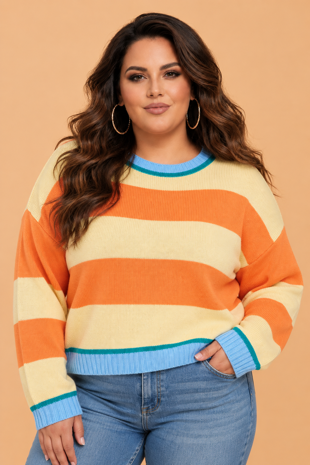 Plus Size Stripe Colorblock Oversized Sweater