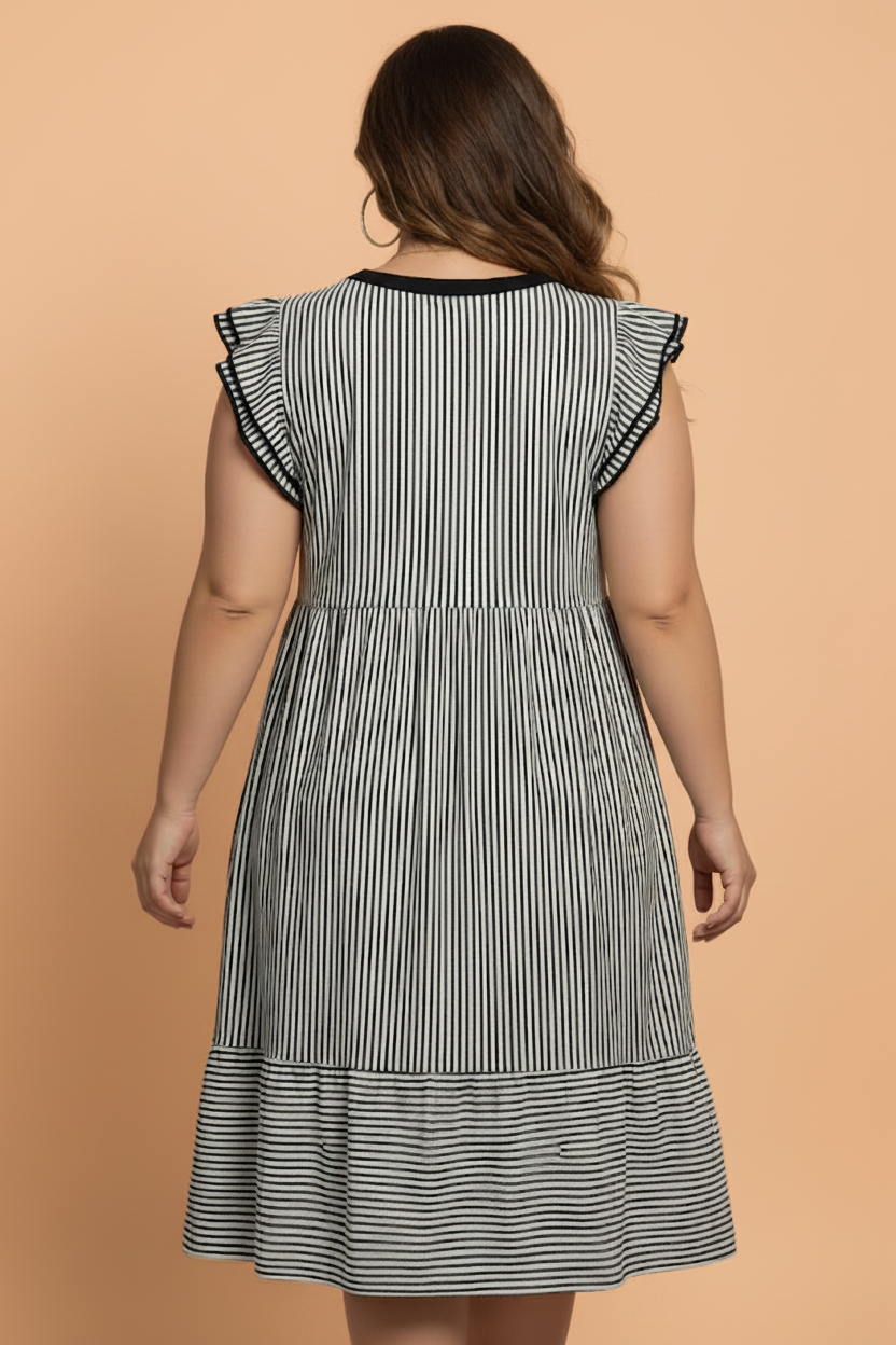 Plus Size Stripe Flutter Sleeve V-Neck Maxi Dress