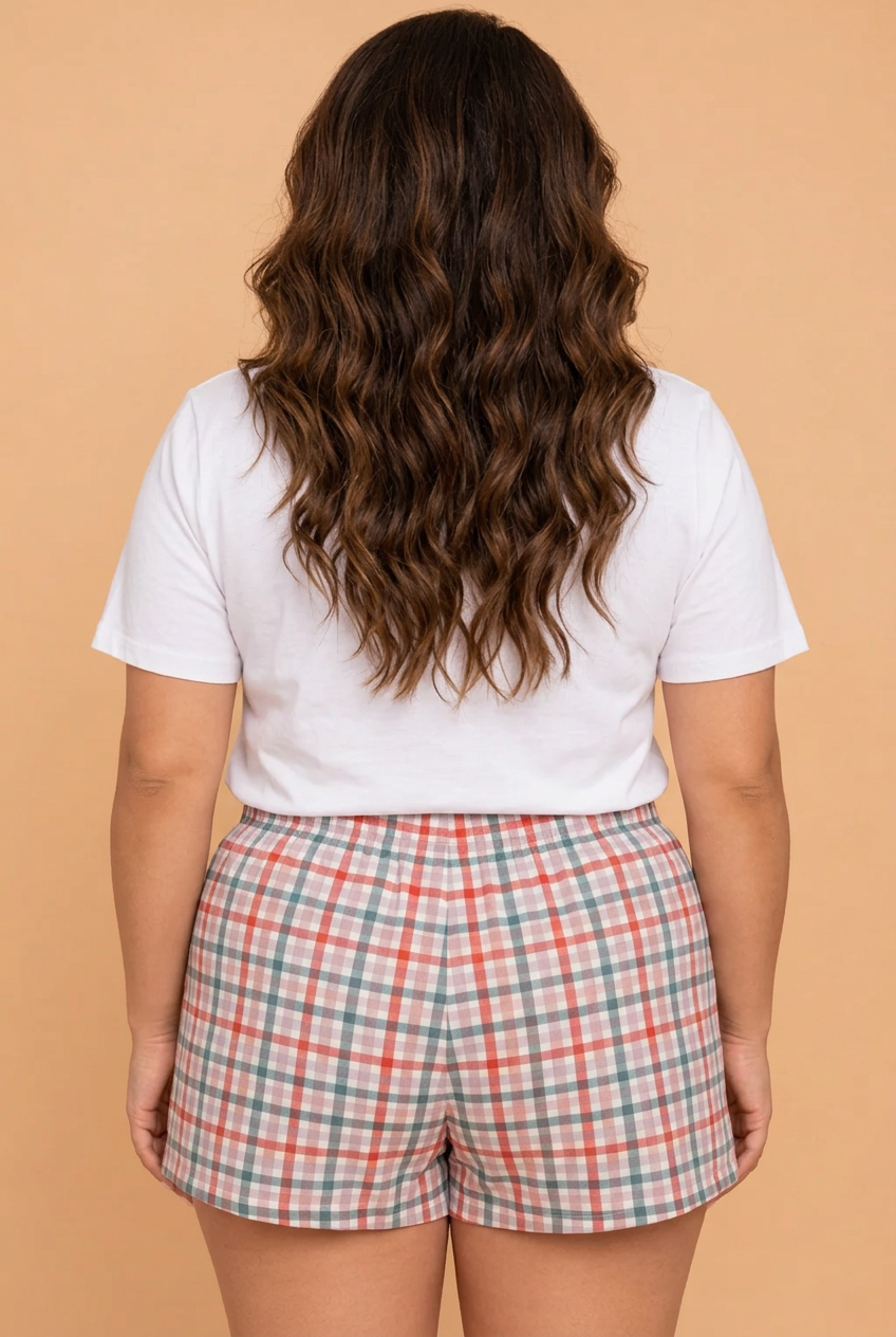 Plus Size Christmas Plaid Elastic High Waist Shorts