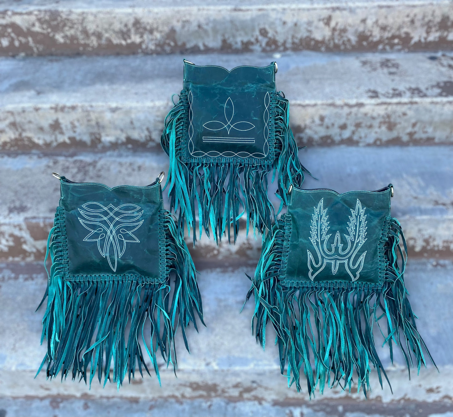 BootStitch Emerald Leather Crossbody Fringe
