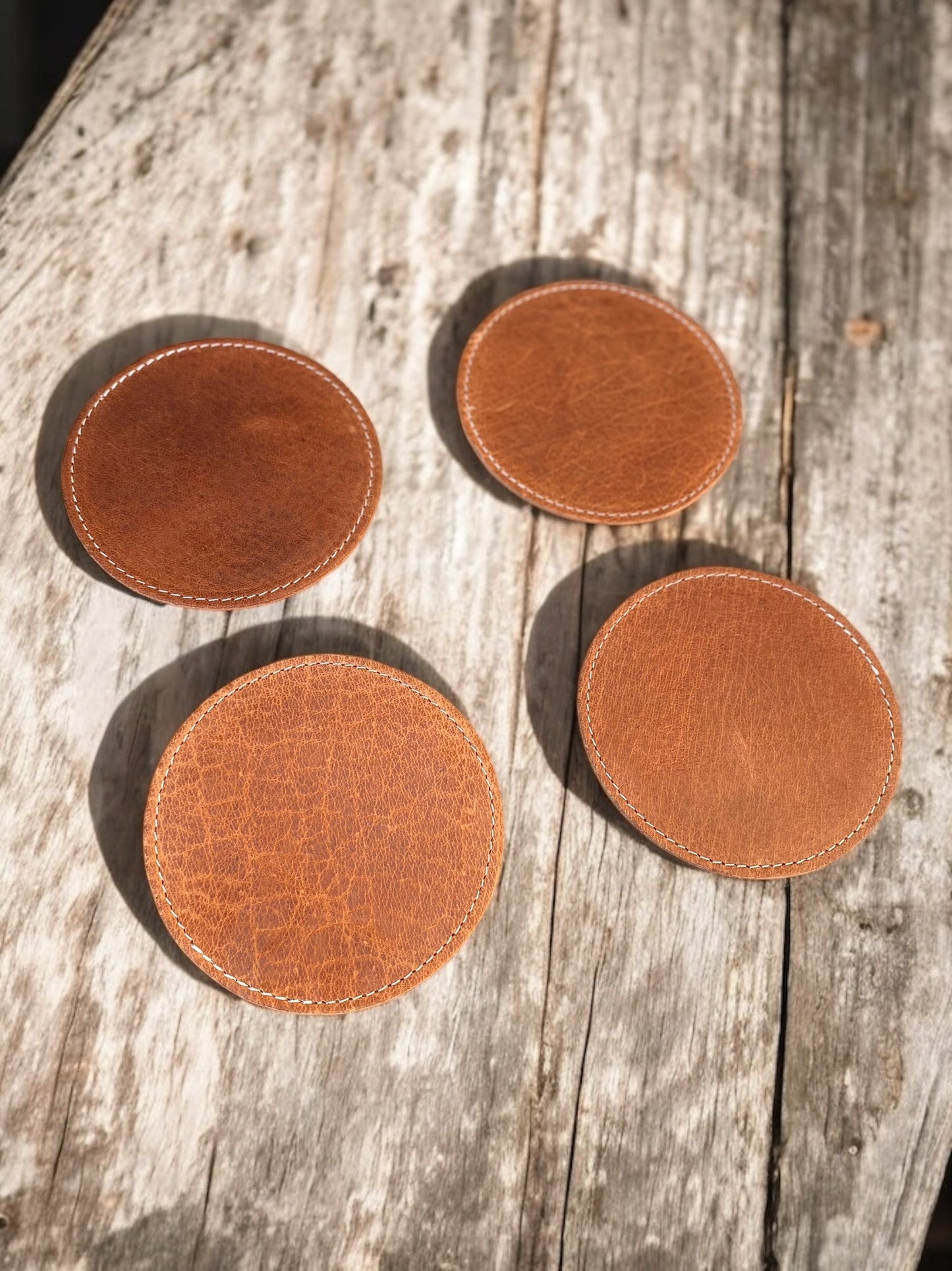 Grain Tooled Leather Coaster - 4pc