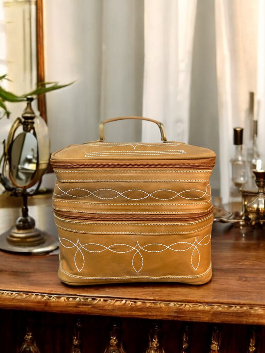Tan BootStitch Hand Mirror Makeup Box