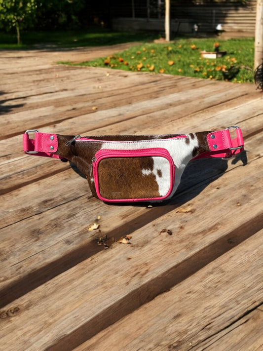 Pink Leather Cowhide Fanny Pack