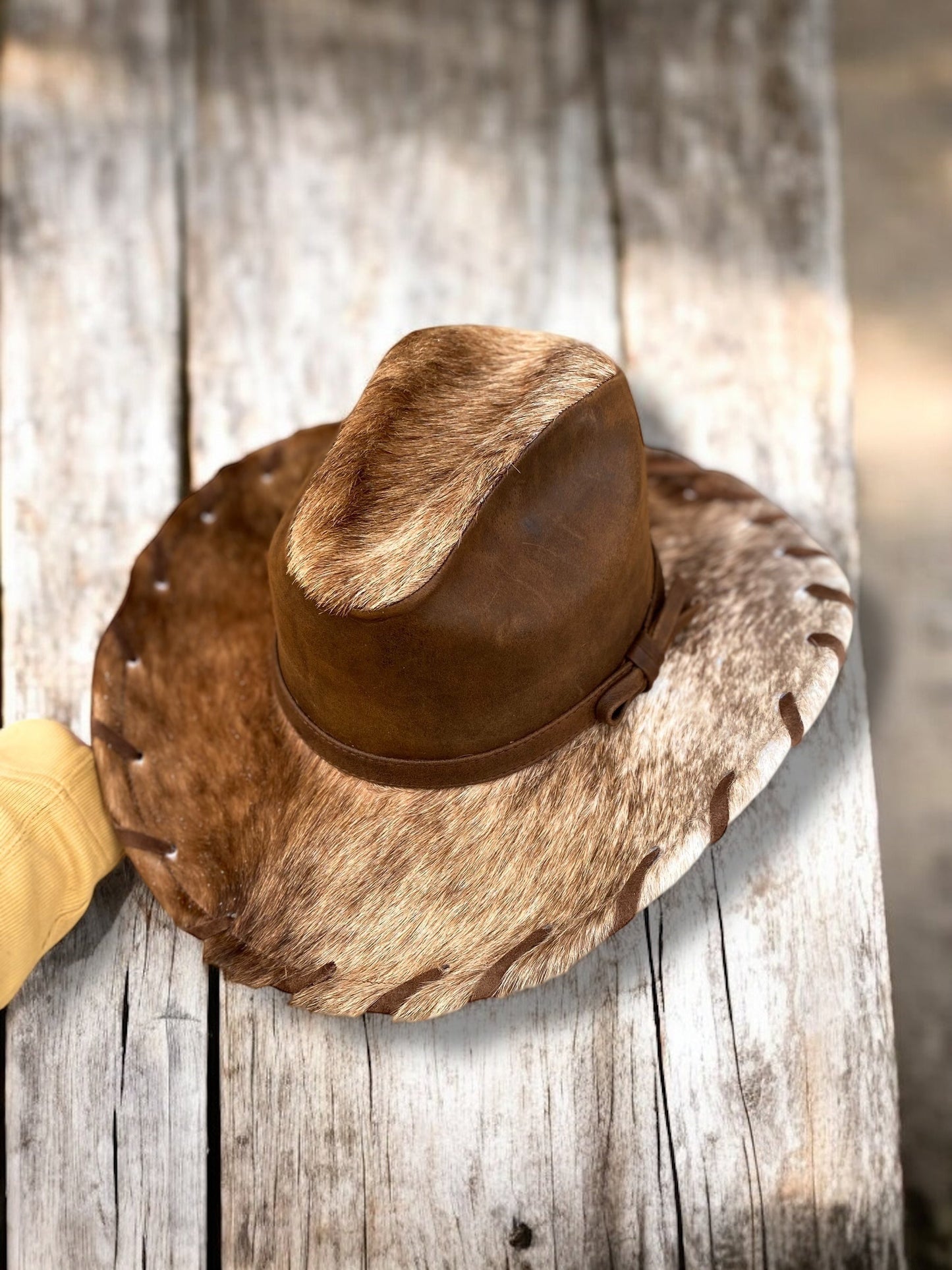 Small Western Tan Cowhide & Genuine Leather Hat
