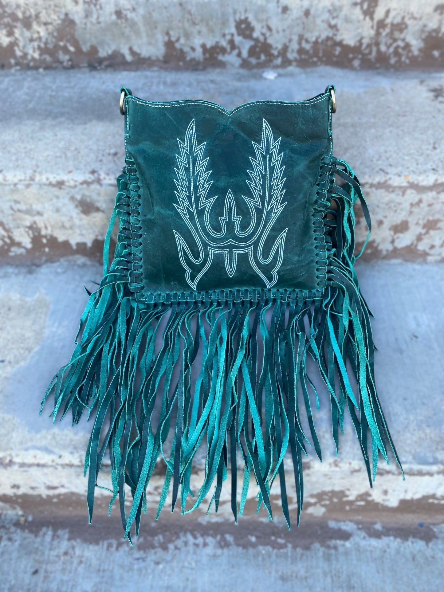 Beck Emerald Leather Crossbody Fringe
