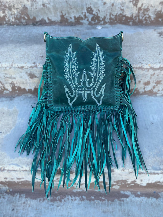 Beck Emerald Leather Crossbody Fringe