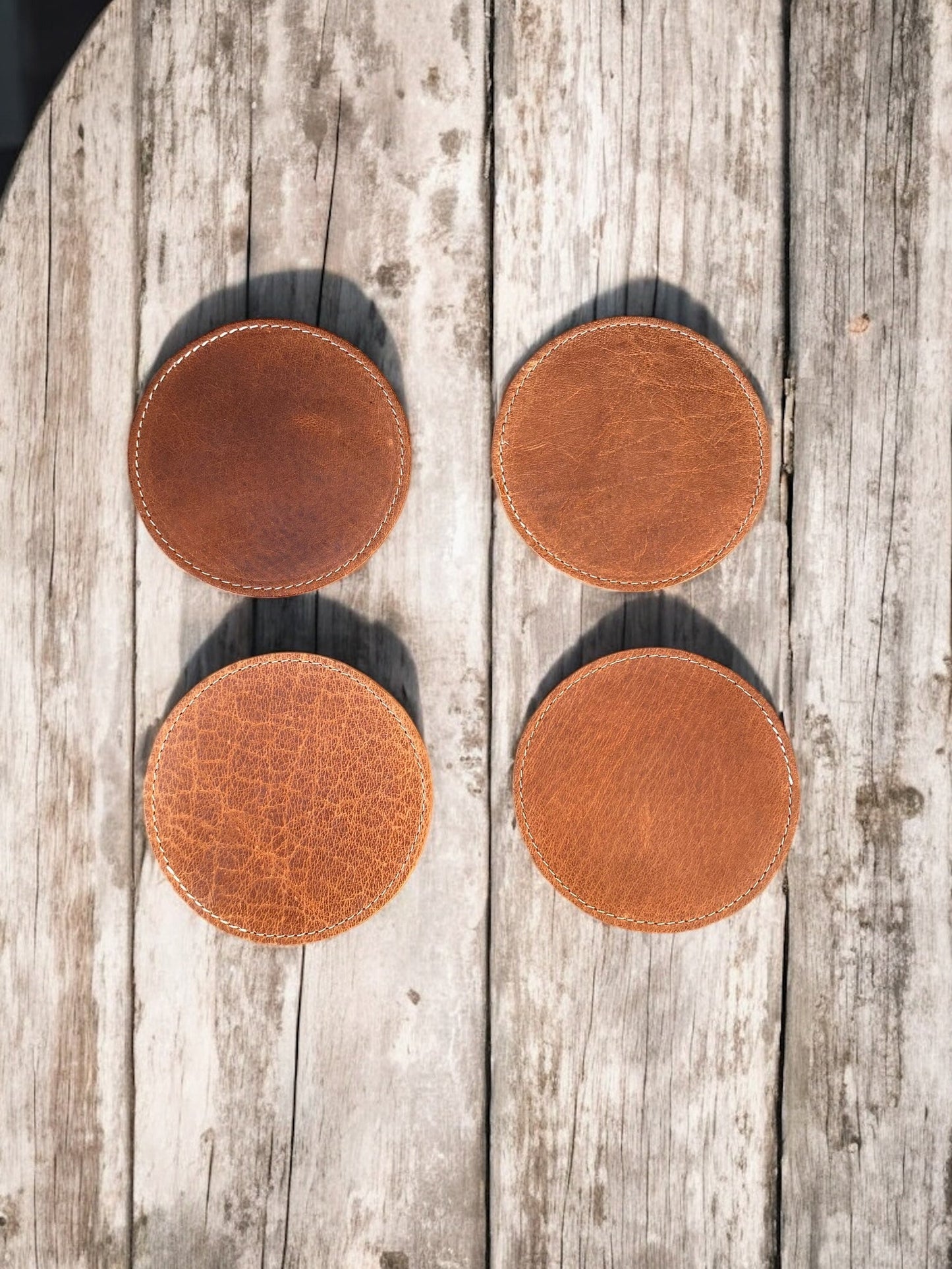 Grain Tooled Leather Coaster - 4pc