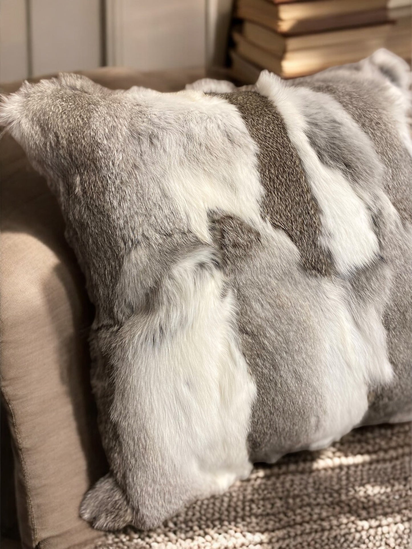 18" Grey & White Rabbit Pillow