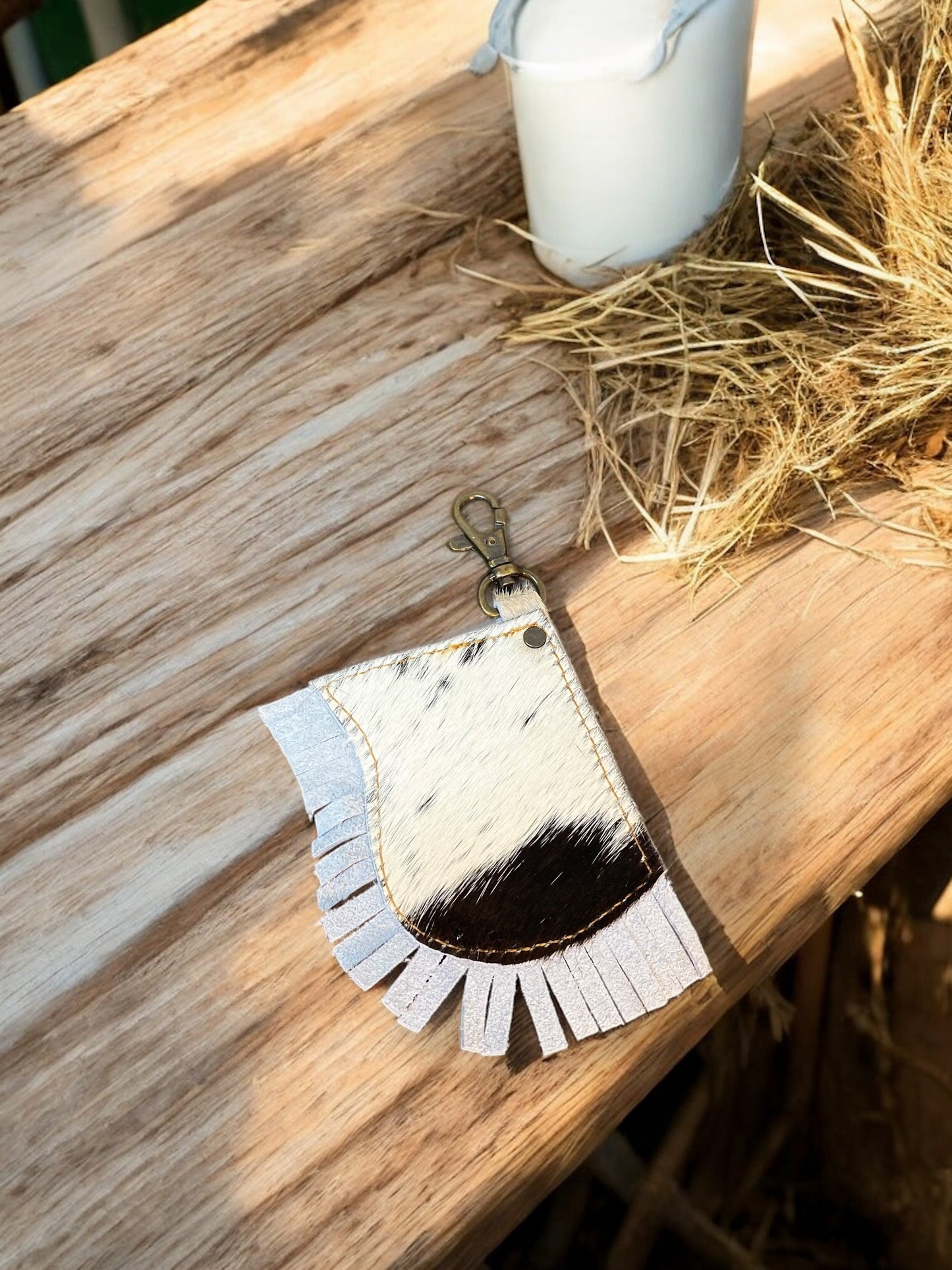 Skull Fringe Cowhide & Tooled Keychain
