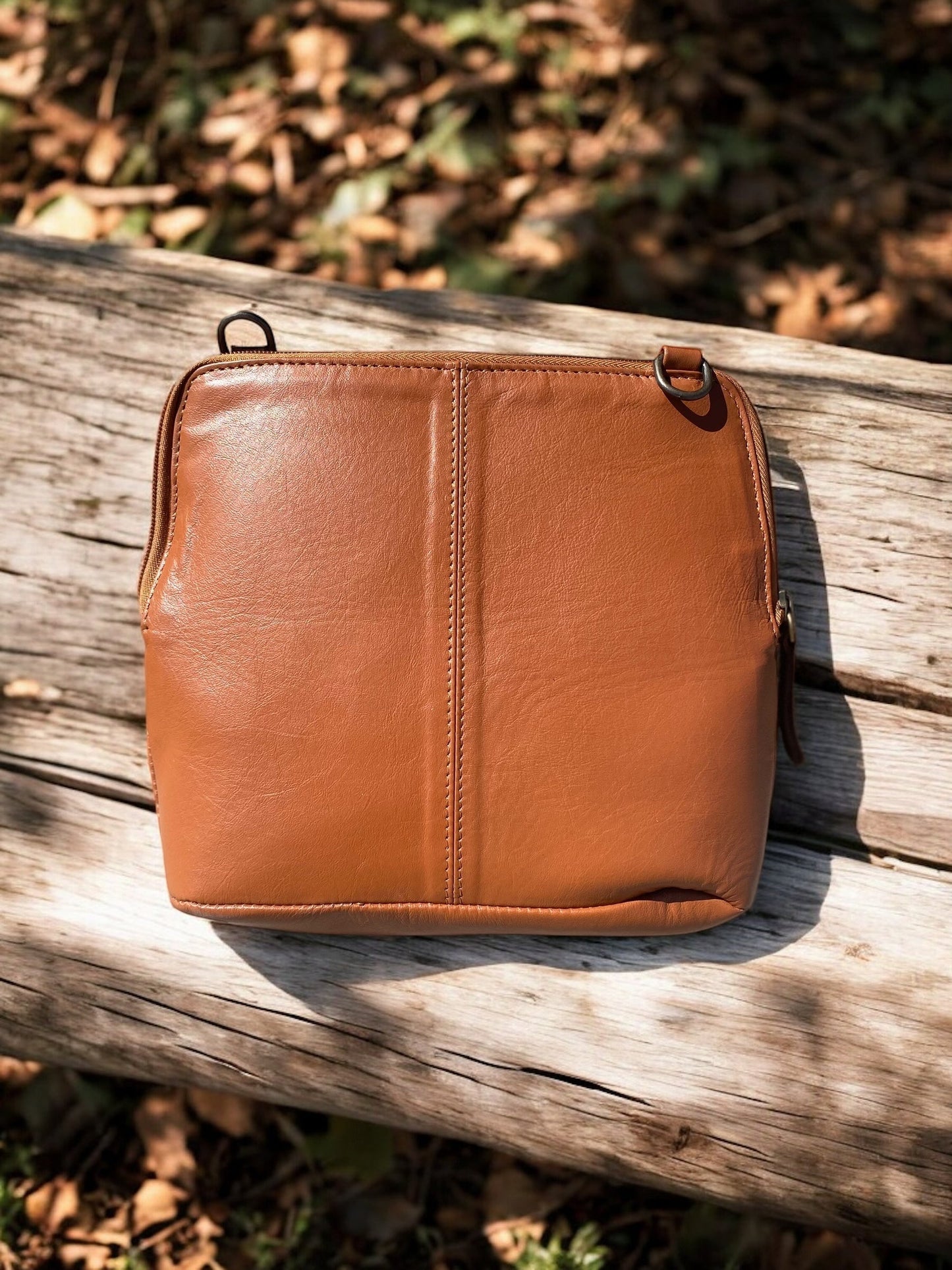 Tan Genuine Tooled Leather Crossbody