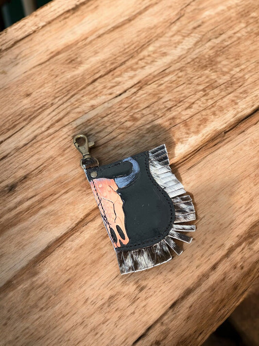 Skull Fringe Cowhide & Tooled Keychain