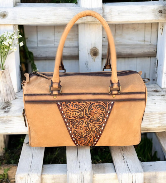 Burn Tooled Leather Duffle Bag