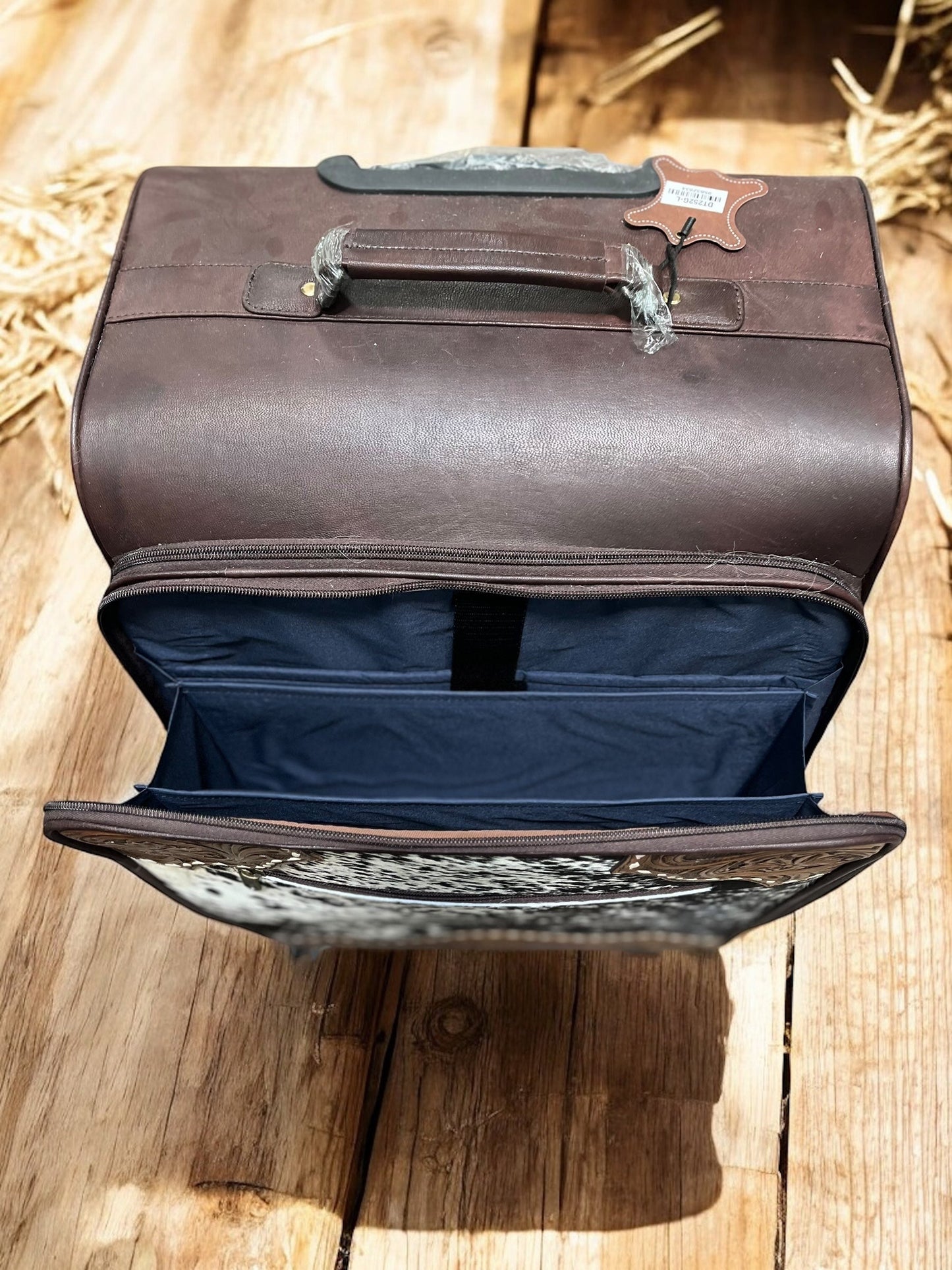 Medium Cowhide & Tooled Leather Rolling Suitcase