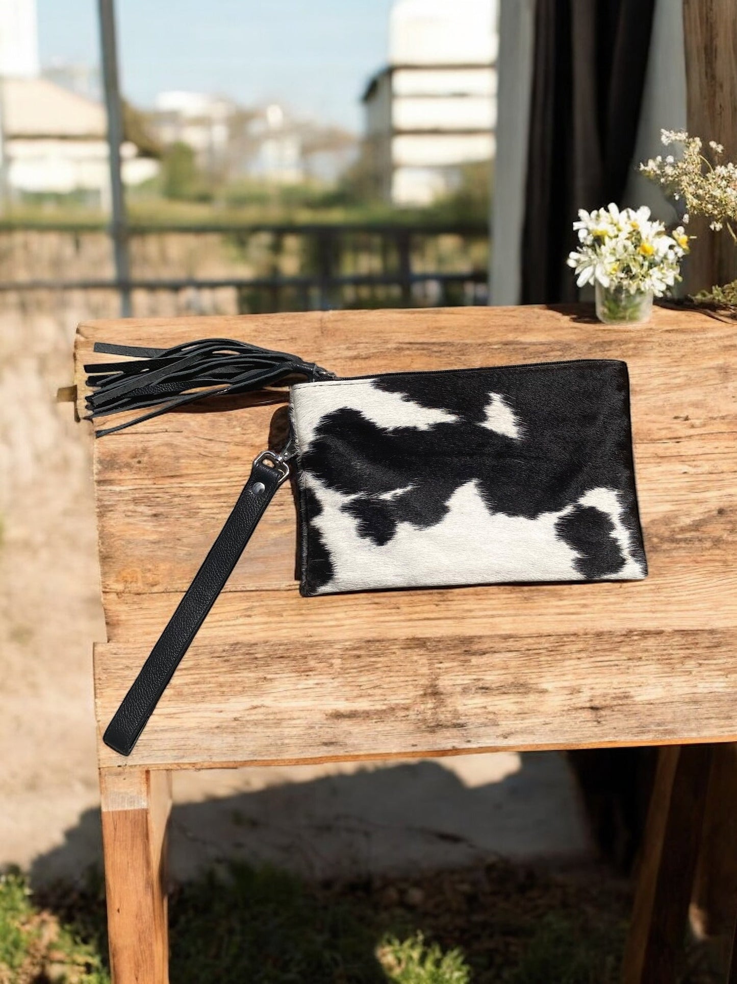 Fringe Cowhide Wristlet