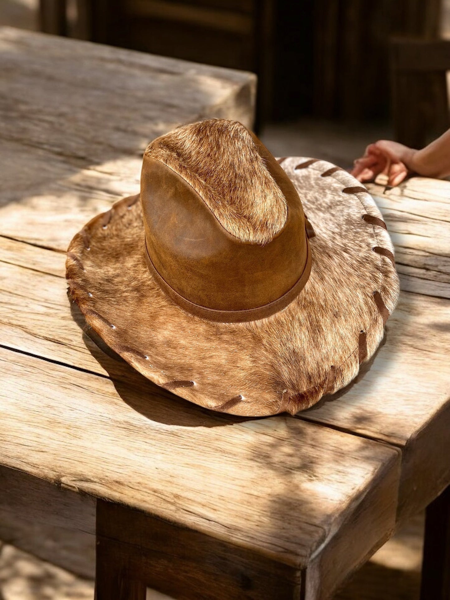 Small Western Tan Cowhide & Genuine Leather Hat