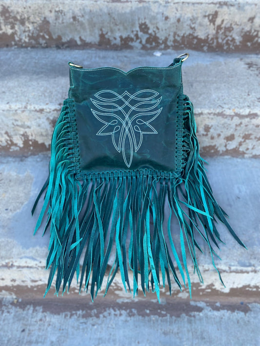Bluebell Emerald Leather Crossbody Fringe