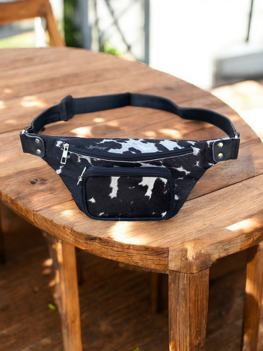 Black Cowhide Fanny Pack
