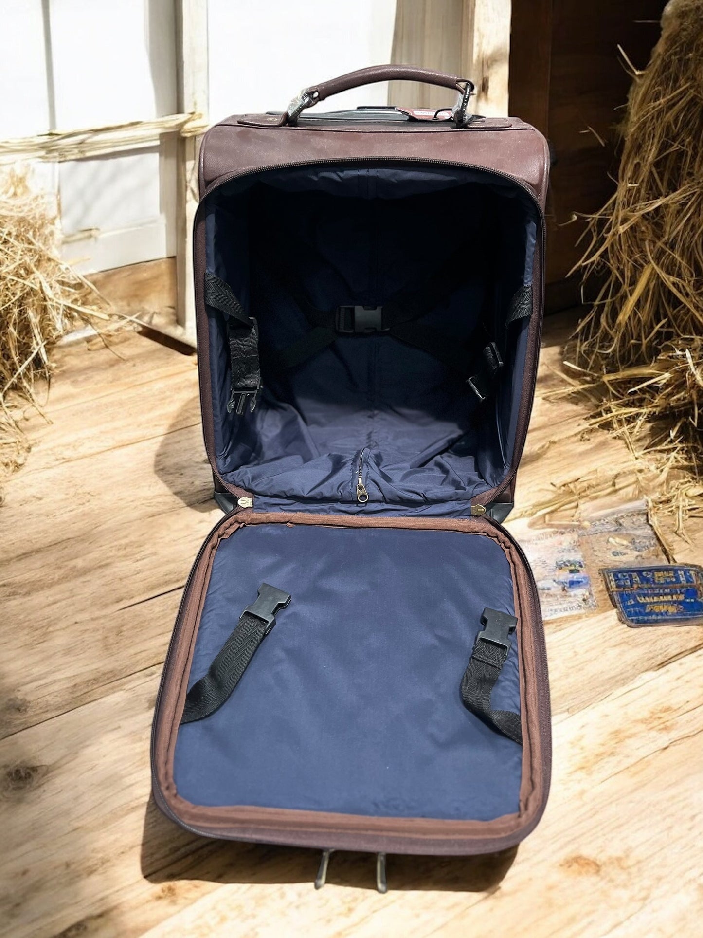 Medium Cowhide & Tooled Leather Rolling Suitcase