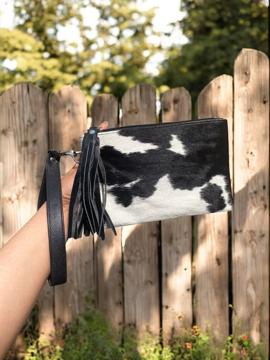 Fringe Cowhide Wristlet