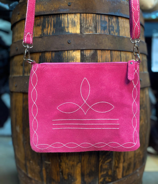 Pink Suede Leather Crossbody