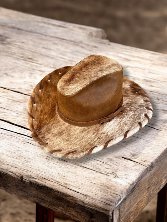 Small Western Tan Cowhide & Genuine Leather Hat