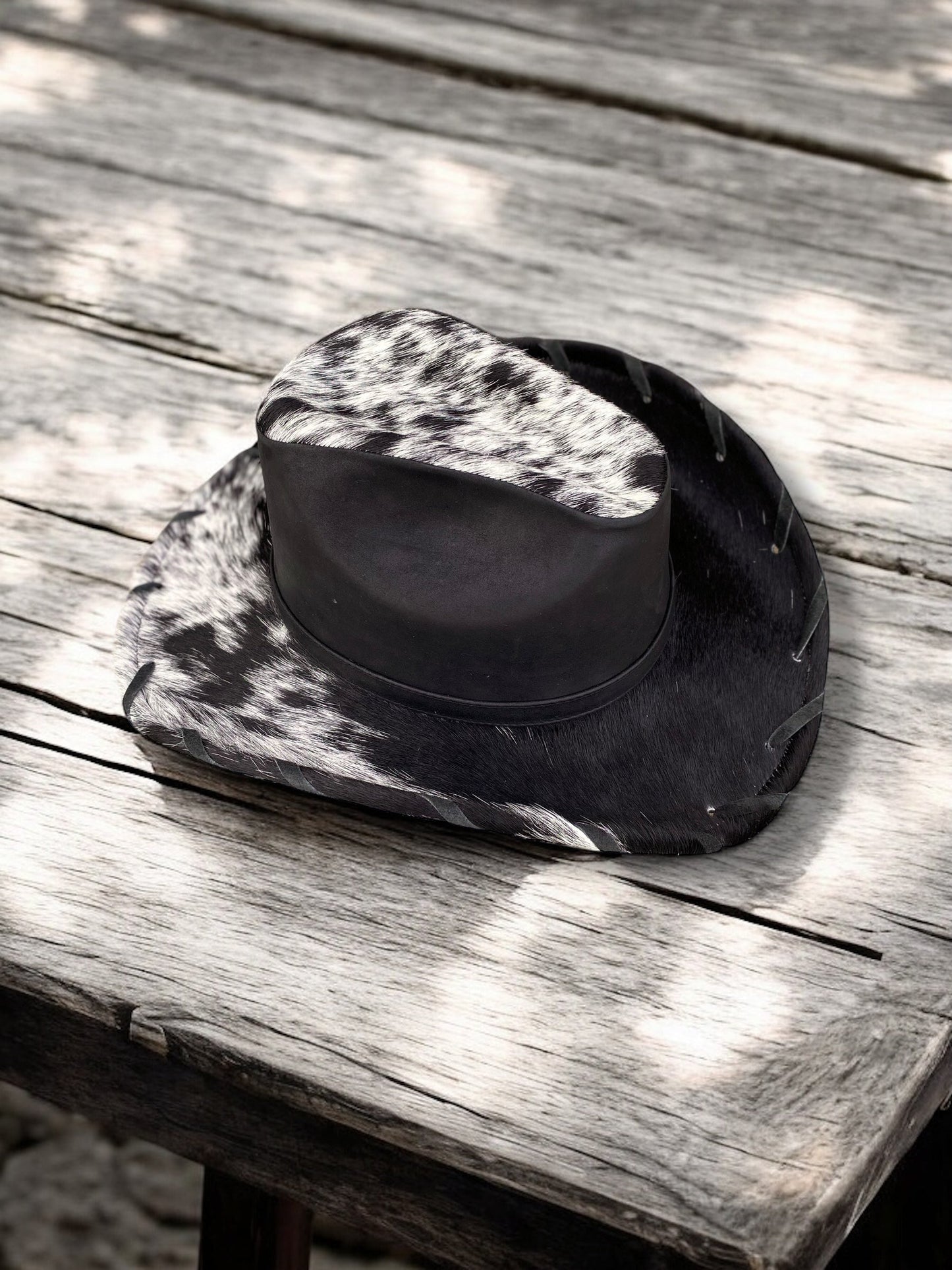 Western Black Cowhide & Genuine Leather Hat